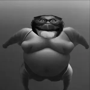 gigachad, beard, belly, big belly, big lips, black hair, closed mouth, deformed, distorted, fat