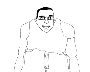 chudjak, tankchud, useful soys, 1soyjak, almost full body, angry, black eyes, black hair, chud, cj