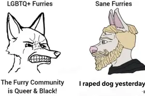 wojak, yes chad, i was raped yesterday, 2nas, animal, animal ears, beard, black eyes, blonde beard, blonde hair