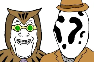 gapejak, markiplier soyjak, grinplier, wholesome soyjak, are you soying what im soying, 2soyjaks, clothes, hat, looking at each other, nite owl