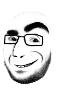 hairyfuckfart, cobson, cobsontalks, 1soyjak, bald, bushy eyebrows, closed mouth, eyebrows, glasses, grin