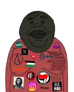 alicia, brandon, branvase, skinnyfat alicia, 1soyjak, antifa, antifa badge, atheism, bald, black skin