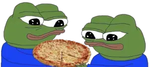 apu, pepe, 2nas, amphibian, animal, black eyes, blue shirt, closed mouth, clothes, food