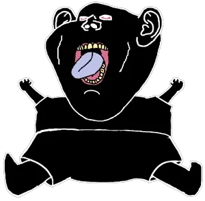 impish soyak ears, pissbaby, 1soyjak, bald, clittycel, clothes, ear, front view, full body, looking up