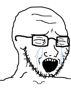 soyak, 1soyjak, bald, closed eyes, cryboy, crying, eyebrows, forehead lines, glasses, looking to the right