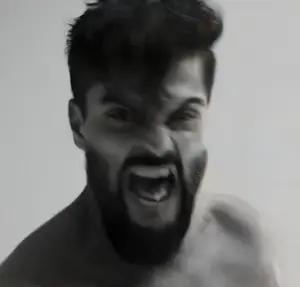 gigachad, gigayell, feraljak, gigajak, 1nas, angry, beard, black hair, ear, gray background