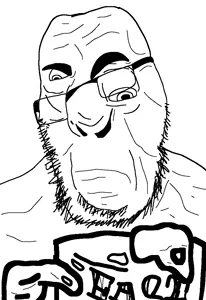 cobson, 1soyjak, bald, black eyes, bushy eyebrows, closed mouth, eyebrows, fact, frown, glasses