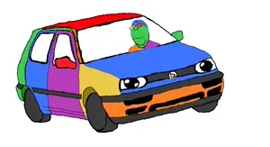 gapejak, wholesome soyjak, colorjak, vehiclejaks, bald, black eyes, car, driving, glasses, golf