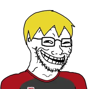 nate higgers, trollface, soyak, natejak, 1soyjak, badge, blonde hair, clothes, glasses, hair