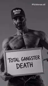 gigachad, almost full body, angry, beard, black eyes, black hair, buff, gray background, gray skin, hair