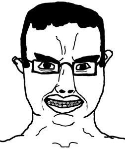 chudjak, chudjak front, 1soyjak, black eyes, black hair, braces, ear, front view, glasses, hair
