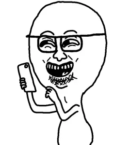 jerkjak, 1soyjak, almost full body, apple and onion, bald, big head, glasses, hands, hands up, holding object