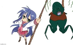 konata izumi, cobson, disgusting trevorcreature, olgolstein, 1soyjak, ack, animal, anime, bald, buff