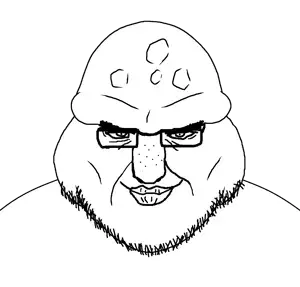 disgusting trevorcreature, le yorzhik face, fusionjaks, 1soyjak, big smile, chin, closed mouth, double chin, fat, glasses