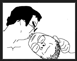 bernd, chudjak, chudjak side, 2soyjaks, bald, black hair, closed eyes, closed mouth, ear, glasses