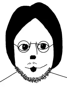 gleglejak, lennonjak, fusionjaks, 1soyjak, black eyes, black hair, front view, glasses, hair, looking at you