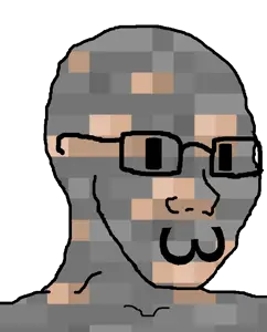 wojak, 1soyjak, bald, black eyes, closed mouth, glasses, gray skin, hampster face, iron, iron ore