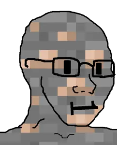 wojak, 1soyjak, bald, black eyes, closed mouth, glasses, gray skin, iron, iron ore, looking to the right