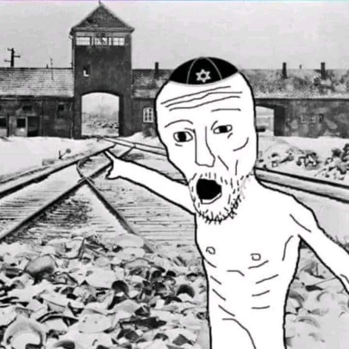 two pointing soyjaks, anorexia, black and white, clothes, concentration camp, genocide, hat, irl background, judaism, kippah