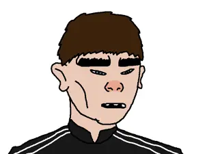 adidas, big ears, blue eyes, brown hair, bushy eyebrows, cheeks, chink, churka, clothes, dense slavshit
