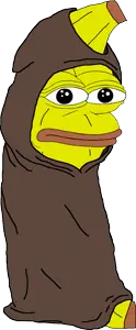 bapepe, pepe, amphibian, animal, bald, banana, big lips, black eyes, brown clothes, cloak
