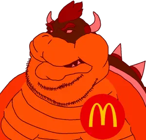 bowser, mcdonalds bowser, meximutt, angry, animal, fat, hair, half closed eyes, half open mouth, horns
