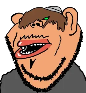 impish soyak ears, impish amerimutt, 1soyjak, black sclera, brown hair, clothes, ear, fat, green eyes, hair