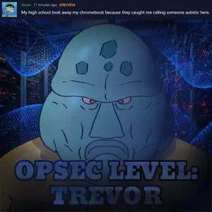 squidward tentacles, disgusting trevorcreature, opsec level, 1soyjak, angry, bald, blue skin, caca, closed mouth, disgusting
