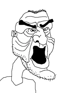 goythe, 1soyjak, angry, balding, big nose, black eyes, front view, hair, looking to the right, no glasses