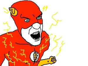 kliksjak, angry, blue eyes, electricity, flash, hands, open mouth, red, screaming, superhero