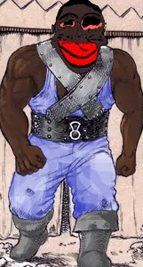 chudjak, markiplier soyjak, chudplier, patrick, anime, black hair, black skin, brown skin, buff, donovan (berserk)