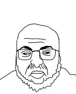 unknown, 1soyjak, bald, beard, closed mouth, fat, fatass, front view, frown, glasses