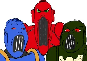 gapejak, markiplier soyjak, tony soprano soyjak, longplier, soyjak trio, 3soyjaks, armor, front view, green eyes, no beard