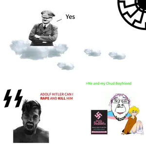 gigachad, gigayell, twinkjak, wojak, bernd, troonjak, gigachaded, 1soyjak, adolf hitler, black eyes
