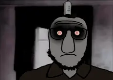 cheesecake, squidward tentacles, billson, squidson, 1soyjak, bald, big nose, bloodshot eyes, brown shirt, cartoon