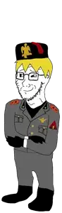 nate higgers, soyak (smug), natejak, 1soyjak, benito mussolini, black eyes, blonde hair, closed mouth, clothes, fascism