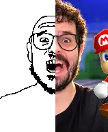 mario, billson, 1soyjak, 3d background, bald, beard, black eyes, brocolli hair, brown hair, drawn
