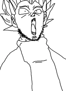 :kid buu, vegeta, unknown, 1soyjak, anime, black eyes, choking, ear, eyebrows, front view