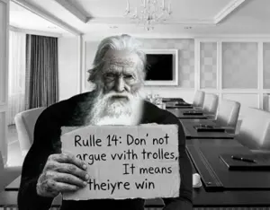 gigachad, old gigachad, beard, front view, gray hair, gray skin, grayscale, hair, holding object, holding sign