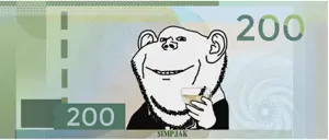 impish soyak ears, 1soyjak, alcohol, bald, black eyes, clothes, currency, dollar, dollar bill, dollar sign