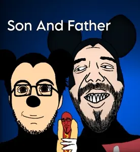 mickey mouse, bukelejak, commiejak, houndjak, mickey, /mickey/, 3soyjaks, beard, black hair, closed mouth