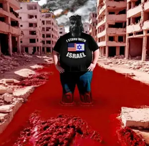 gigachad, petachad, amerimutt, beard, blood, building, fat, full body, hair, israel