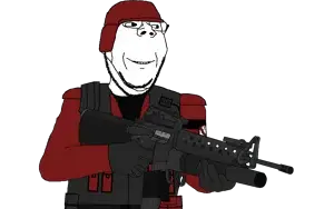 anti furry unit, gapejak, wholesome soyjak, 1soyjak, anti furry, anti-furry, antifur, arm, assault rifle, bald