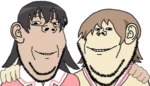 gapejak, impish soyak ears, wholesome soyjak, trios & duos, aioi yuuko, anime, anime female, anime girl, brown hair, clothes
