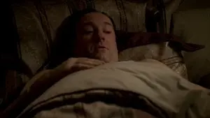tony soprano soyjak, 1soyjak, bed, bedroom, blanket, brown hair, door, fat, flower, flowers