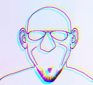 susjak, animated, chromatic aberration, closed mouth, creepy, cross eyed, ear, frown, glasses, horror