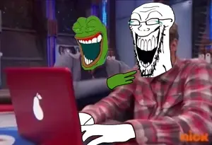 pepe, pepelaugh, soyak, 1nas, 1soyjak, amphibian, animal, bald, closed eyes, computer