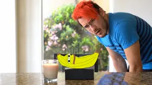 bapepe, pepe, 1soyjak, banana, chair, colored hair, cup, food, fruit, full body