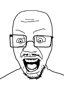 dicejak, unknown, 1soyjak, angry, bald, gaping mouth, glasses, looking to the left, nuvariant, open eyes