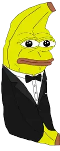 bapepe, pepe, bald, banana, black bowtie, black eyes, black suit, bowtie, buttoned shirt, closed mouth